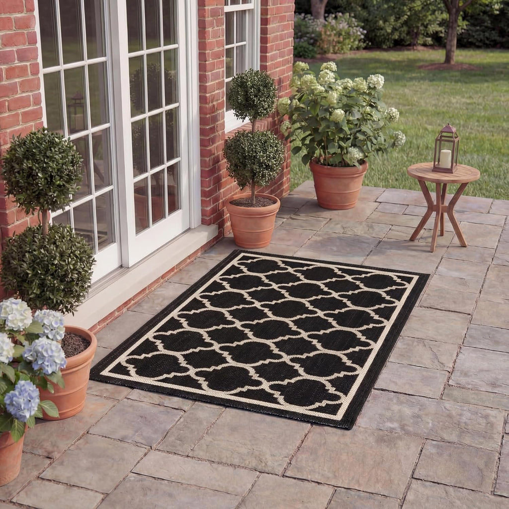 Safavieh Black Beige Washable Outdoor Rug