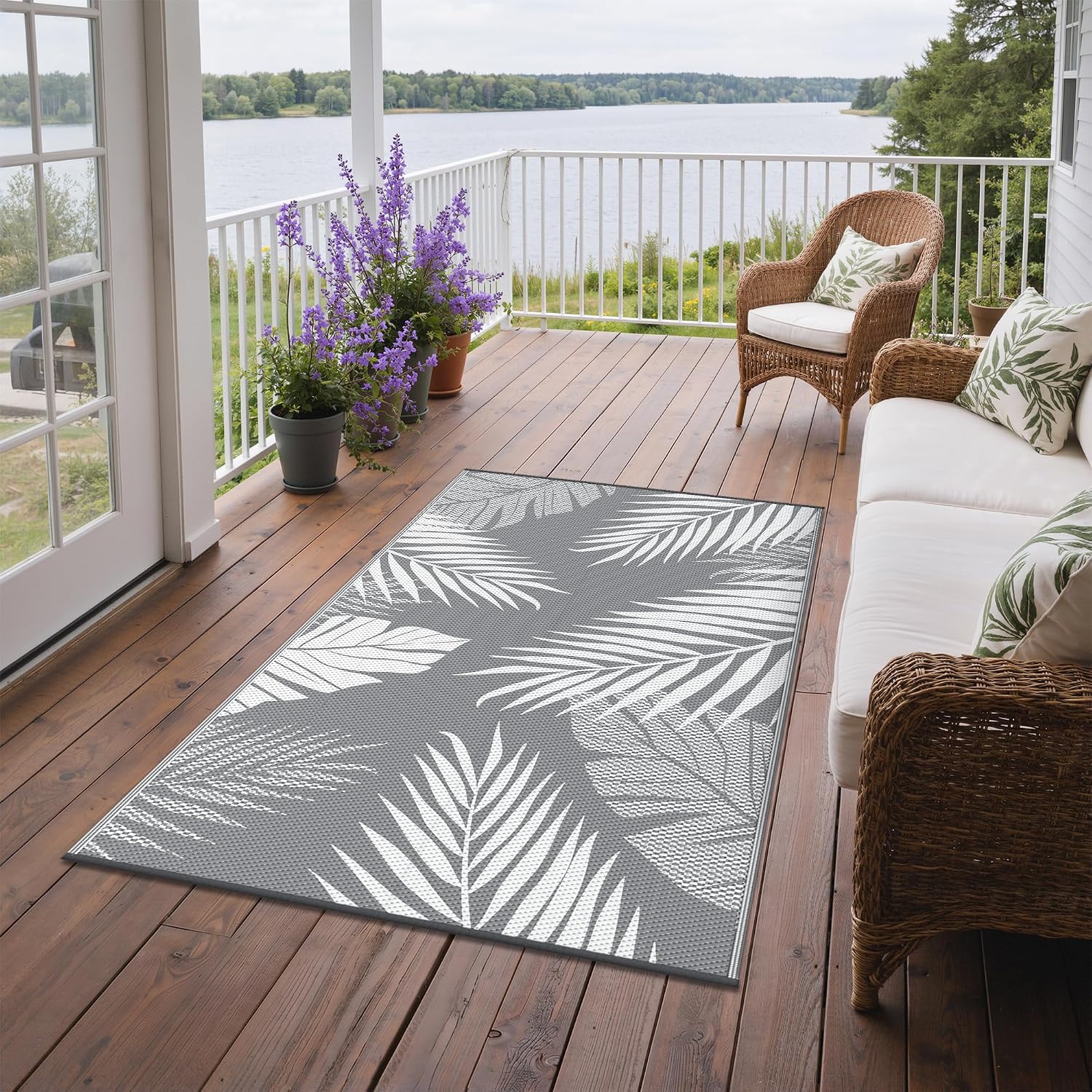 Genimo Grey White Reversible Waterproof Outdoor Rug