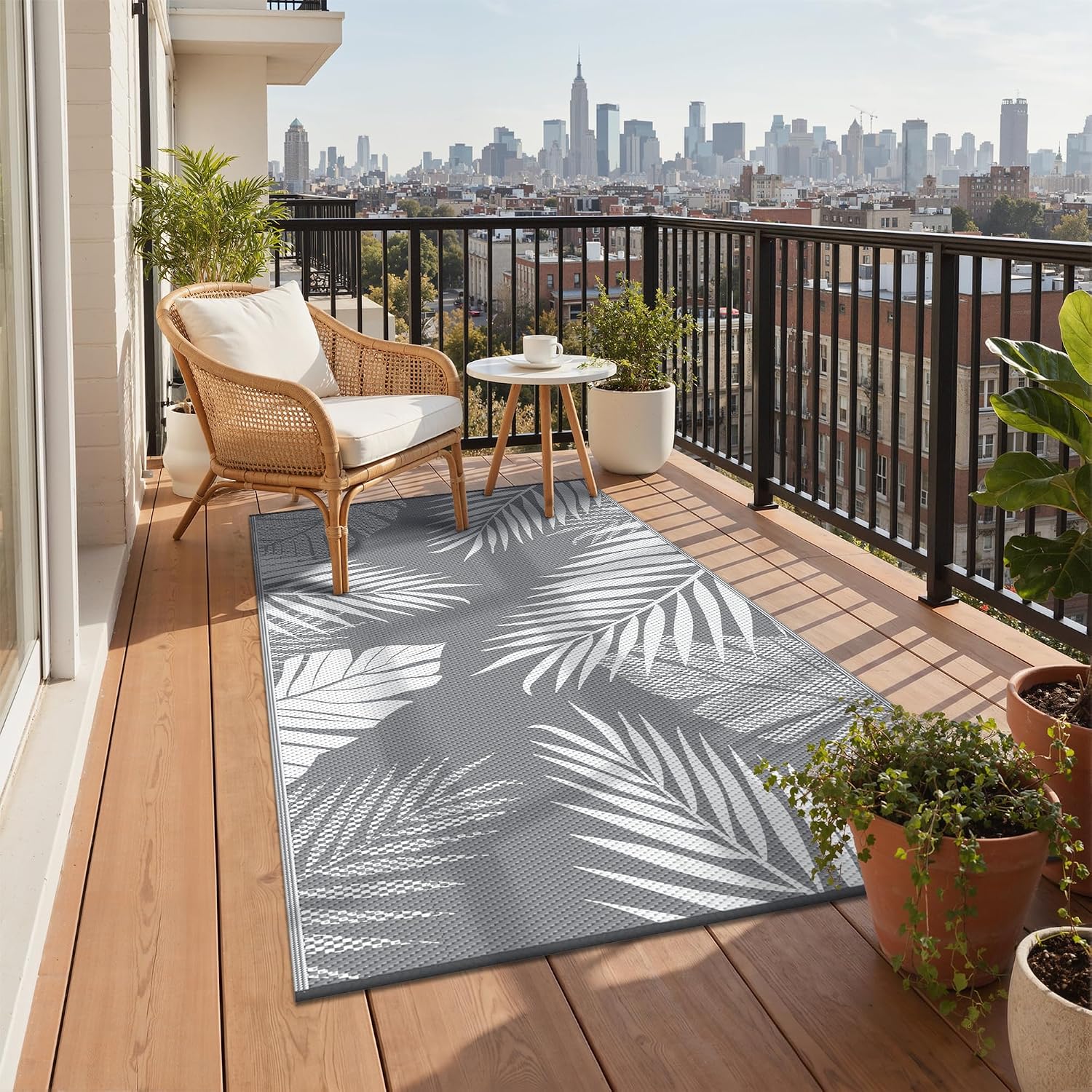 Genimo Grey White Reversible Waterproof Outdoor Rug