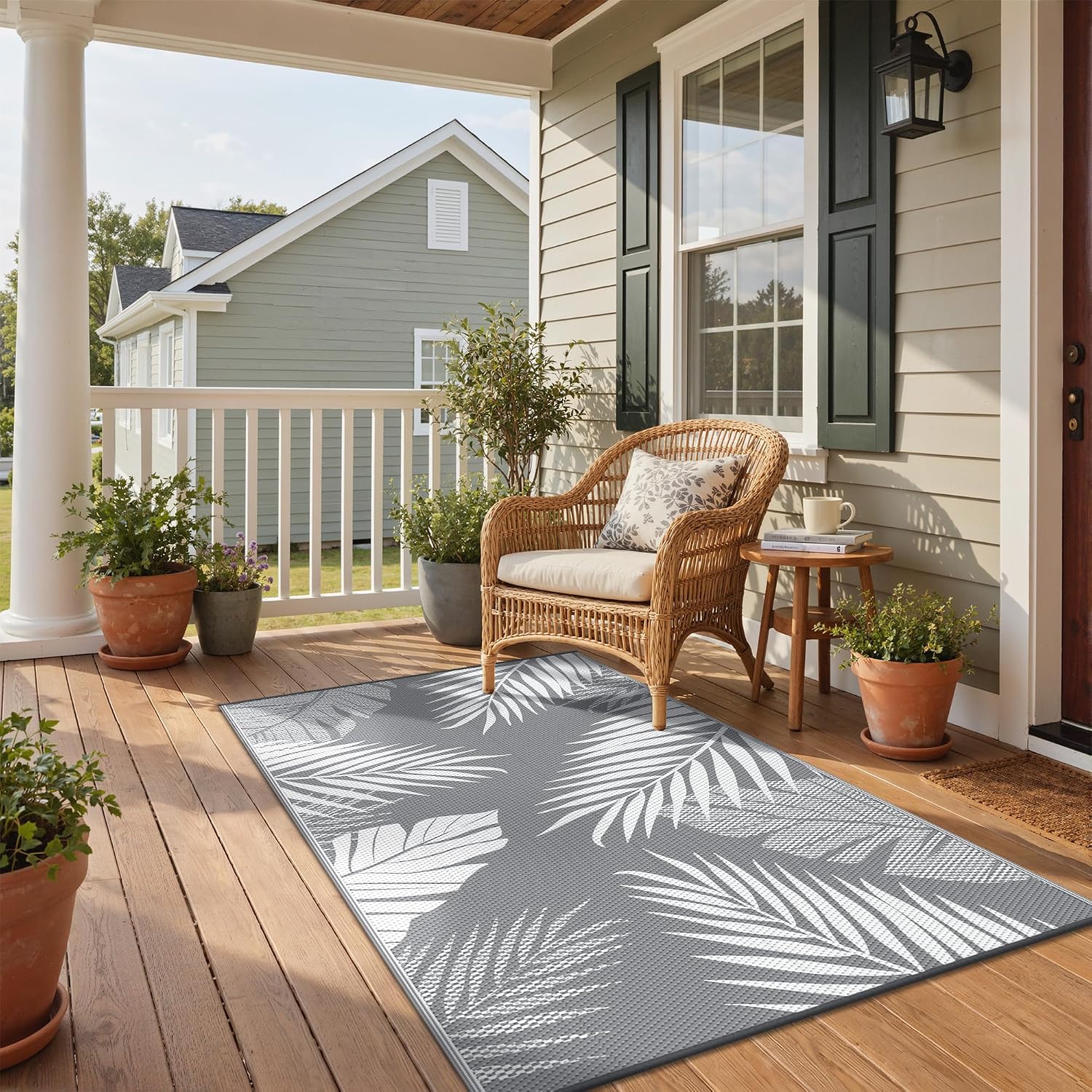 Genimo Grey White Reversible Waterproof Outdoor Rug
