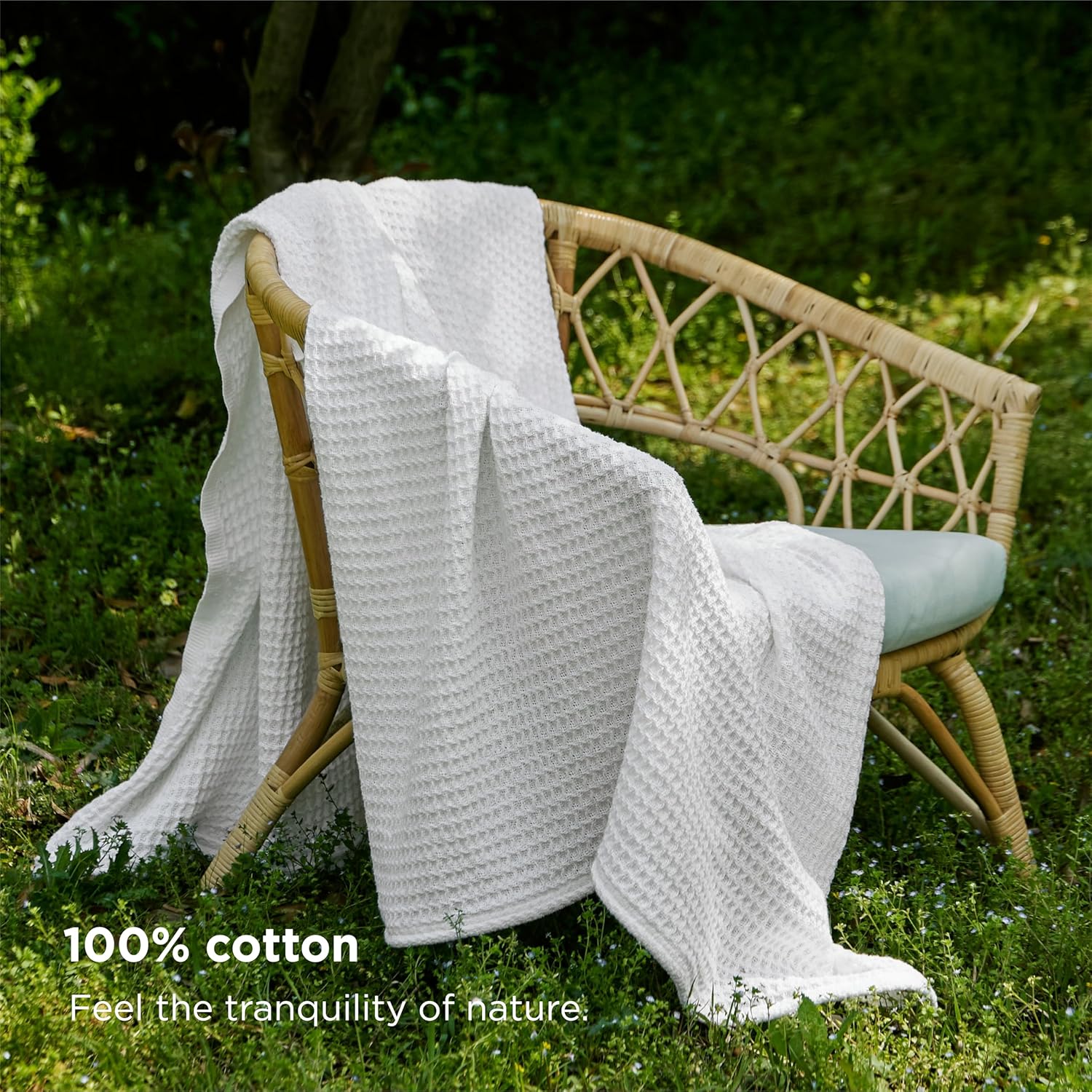 Bedsure White Waffle Cotton Decor Throw Blanket