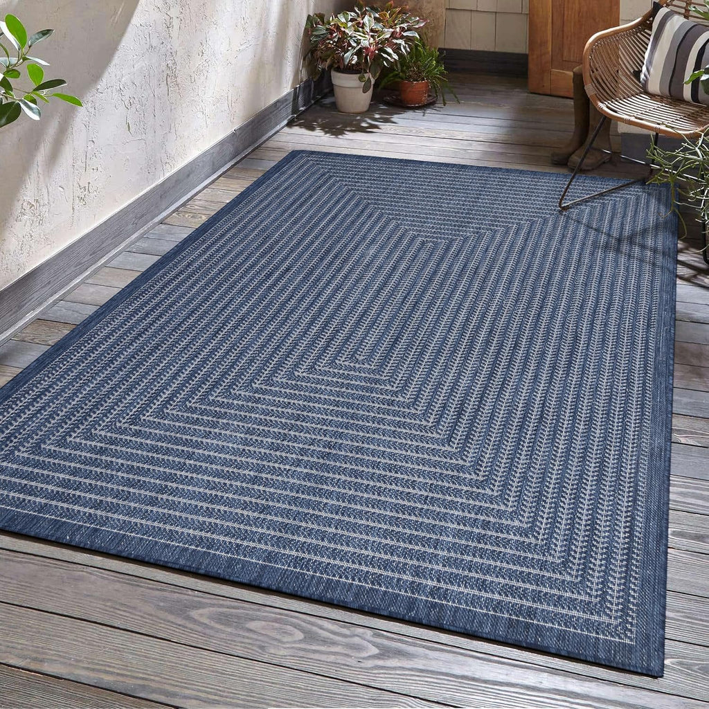 Adiva Indoor Outdoor Navy Rug 2'x3' Stain Resistant Mat