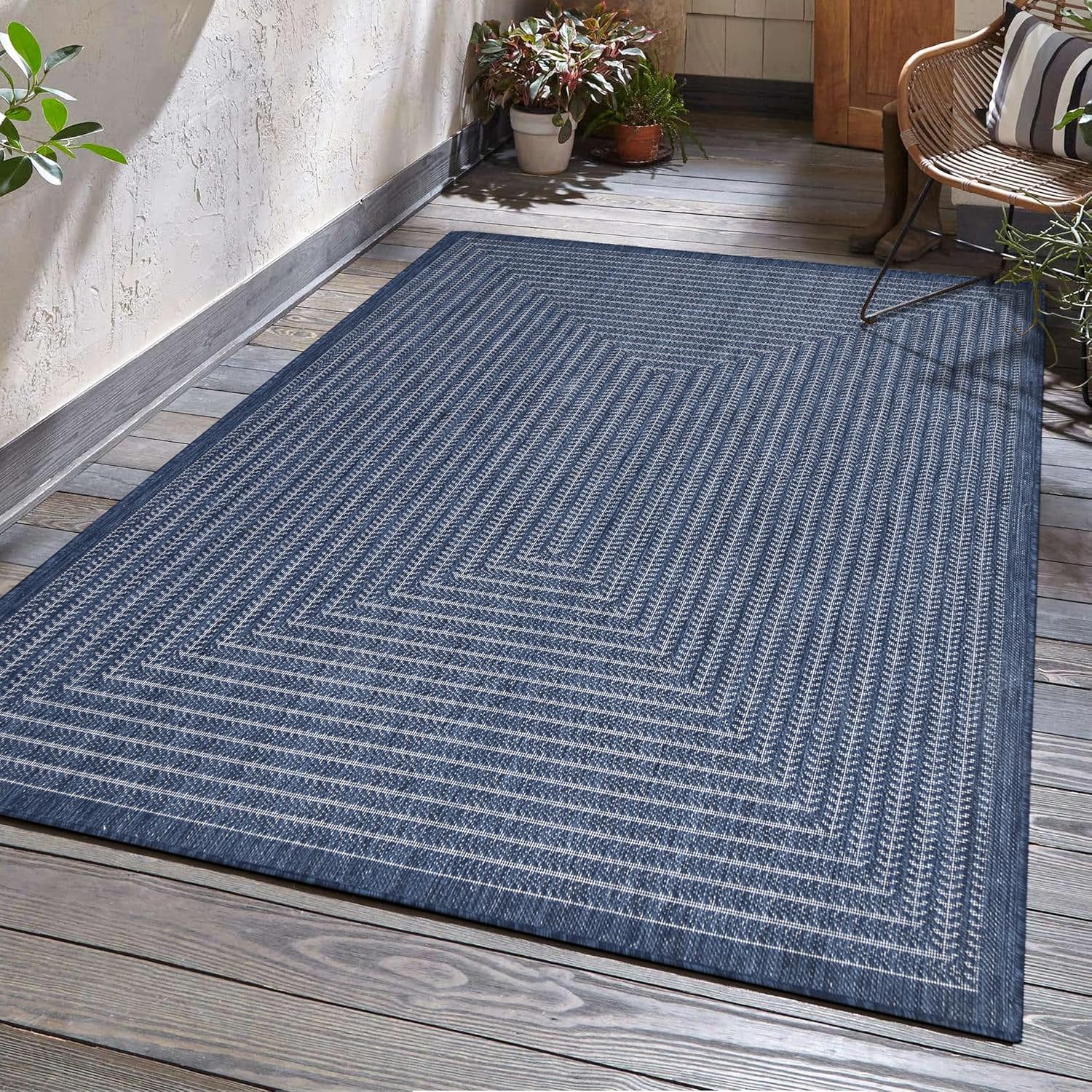 Adiva Indoor Outdoor Navy Rug 2'x3' Stain Resistant Mat