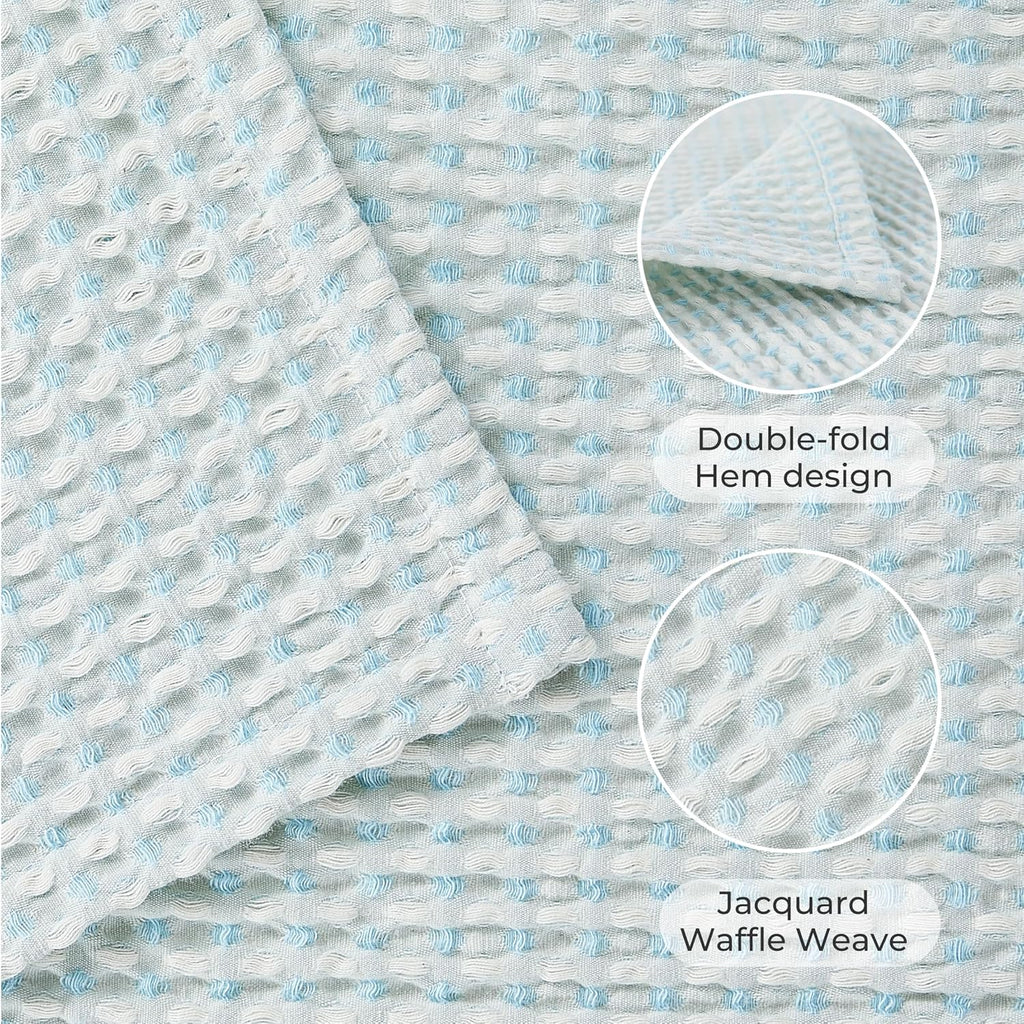 Light Blue White Two-Tone Waffle Cotton Throw Blanket