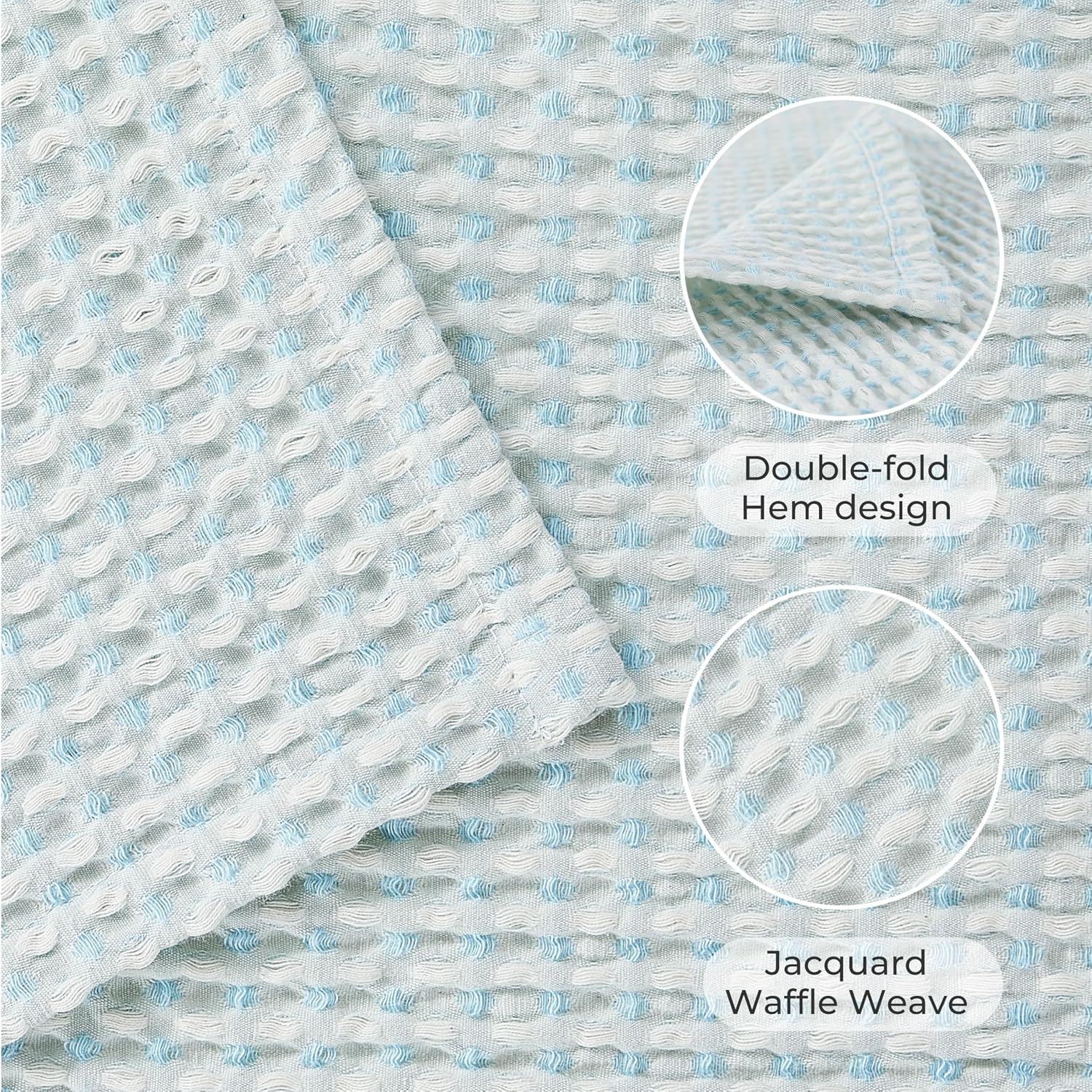 Light Blue White Two-Tone Waffle Cotton Throw Blanket